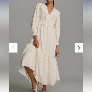 NWT anthropologie ruffle neck ivory maxi